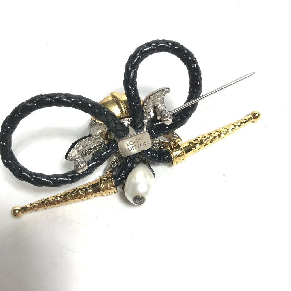 LOUIS VUITTON MP2197 Accessories: Faux Pearl, Fleur Bijou, and Rhinestone Brooch in Black Leather