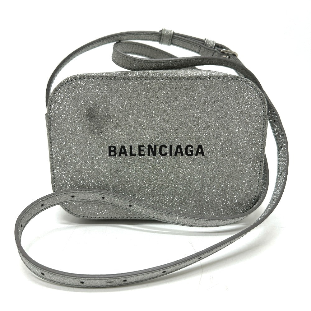 BALENCIAGA 552372 Logo Everyday Camera Bag, XS Size, Leather Shoulder Bag, Silver, Women's