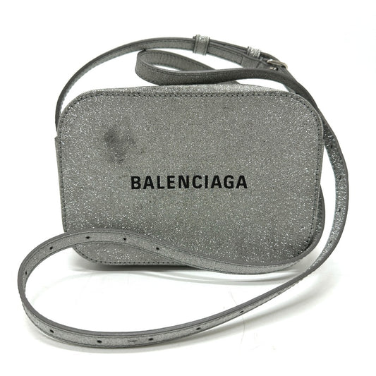 BALENCIAGA 552372 Logo Everyday Camera Bag, XS Size, Leather Shoulder Bag, Silver, Women's