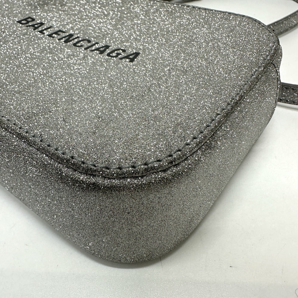BALENCIAGA 552372 Logo Everyday Camera Bag, XS Size, Leather Shoulder Bag, Silver, Women's