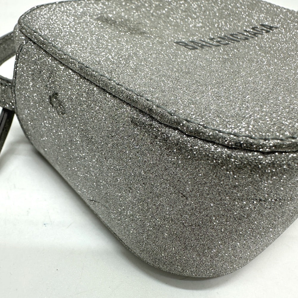 BALENCIAGA 552372 Logo Everyday Camera Bag, XS Size, Leather Shoulder Bag, Silver, Women's
