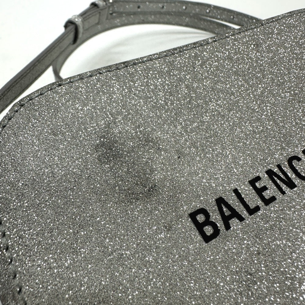BALENCIAGA 552372 Logo Everyday Camera Bag, XS Size, Leather Shoulder Bag, Silver, Women's