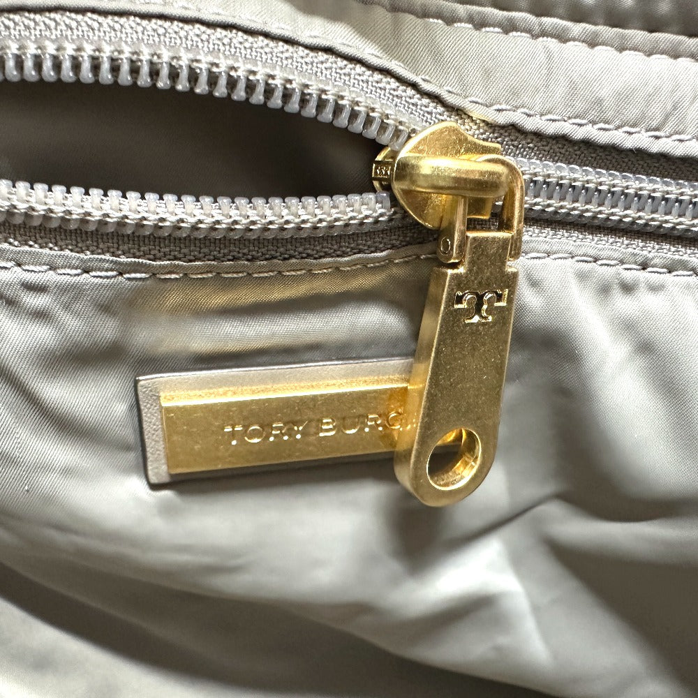 Tory Burch Logo Shoulder Bag/Tote Bag in Nylon/Leather, Gray