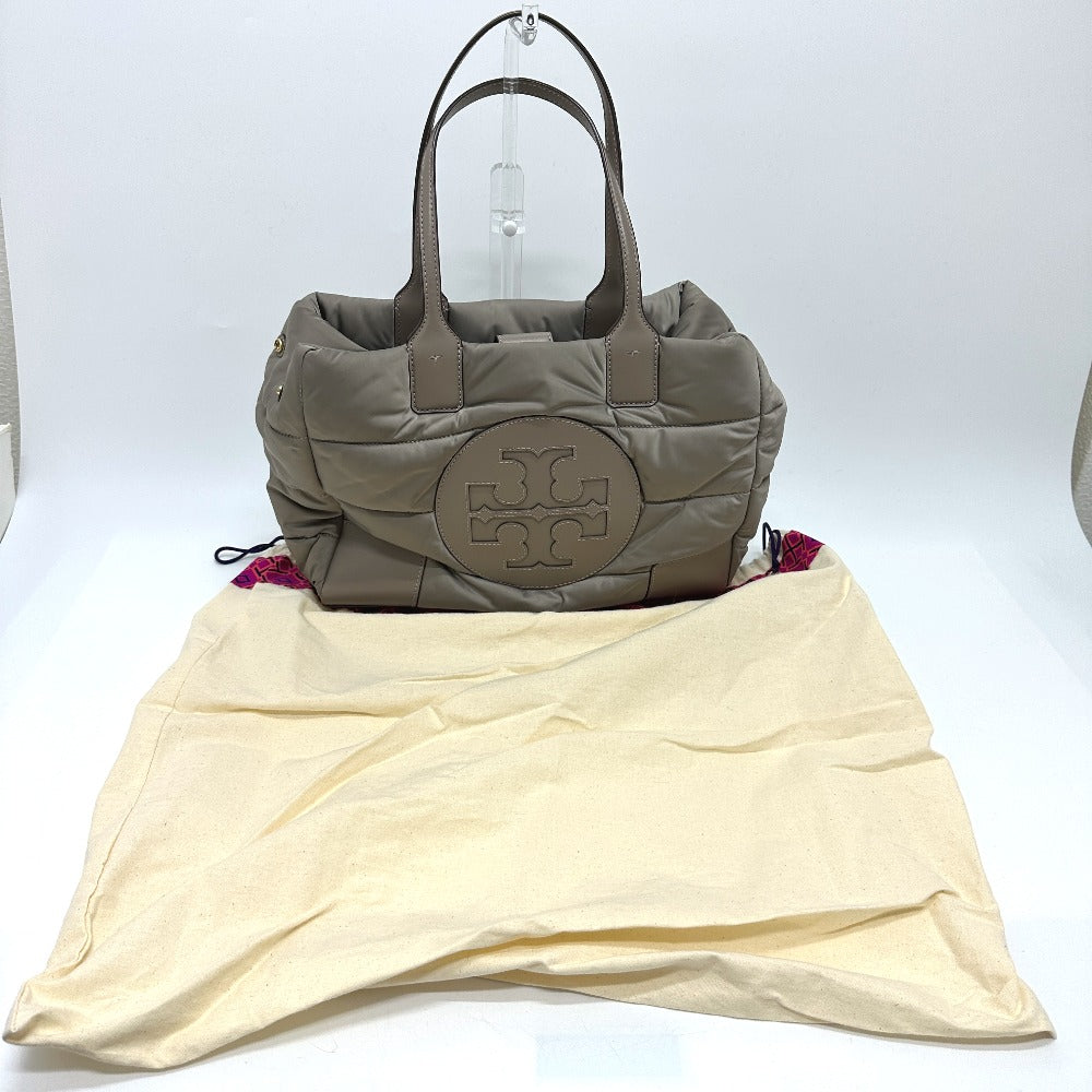 Tory Burch Logo Shoulder Bag/Tote Bag in Nylon/Leather, Gray