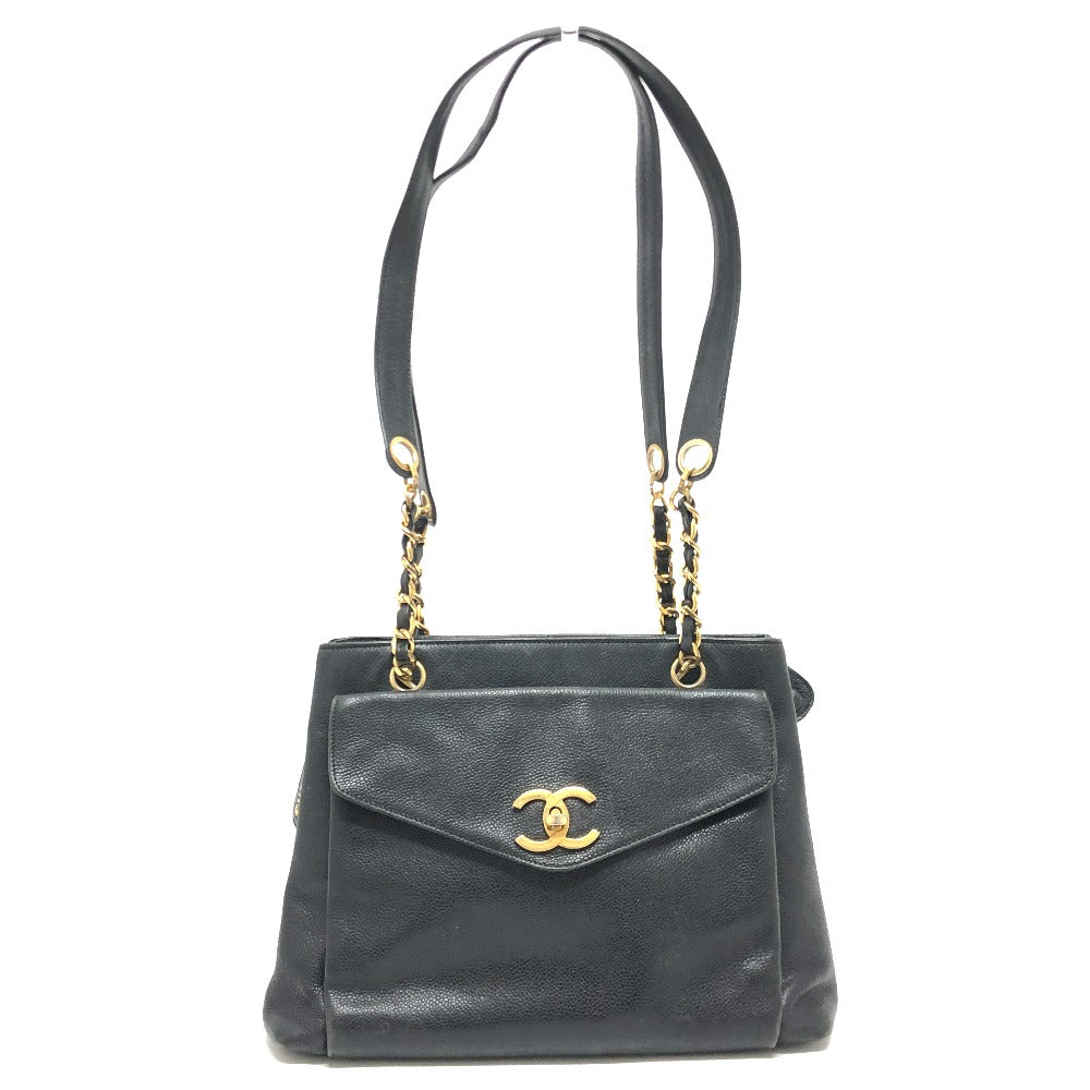 CHANEL CC Coco Mark Chain Shoulder Tote Bag in Caviar Leather, Black