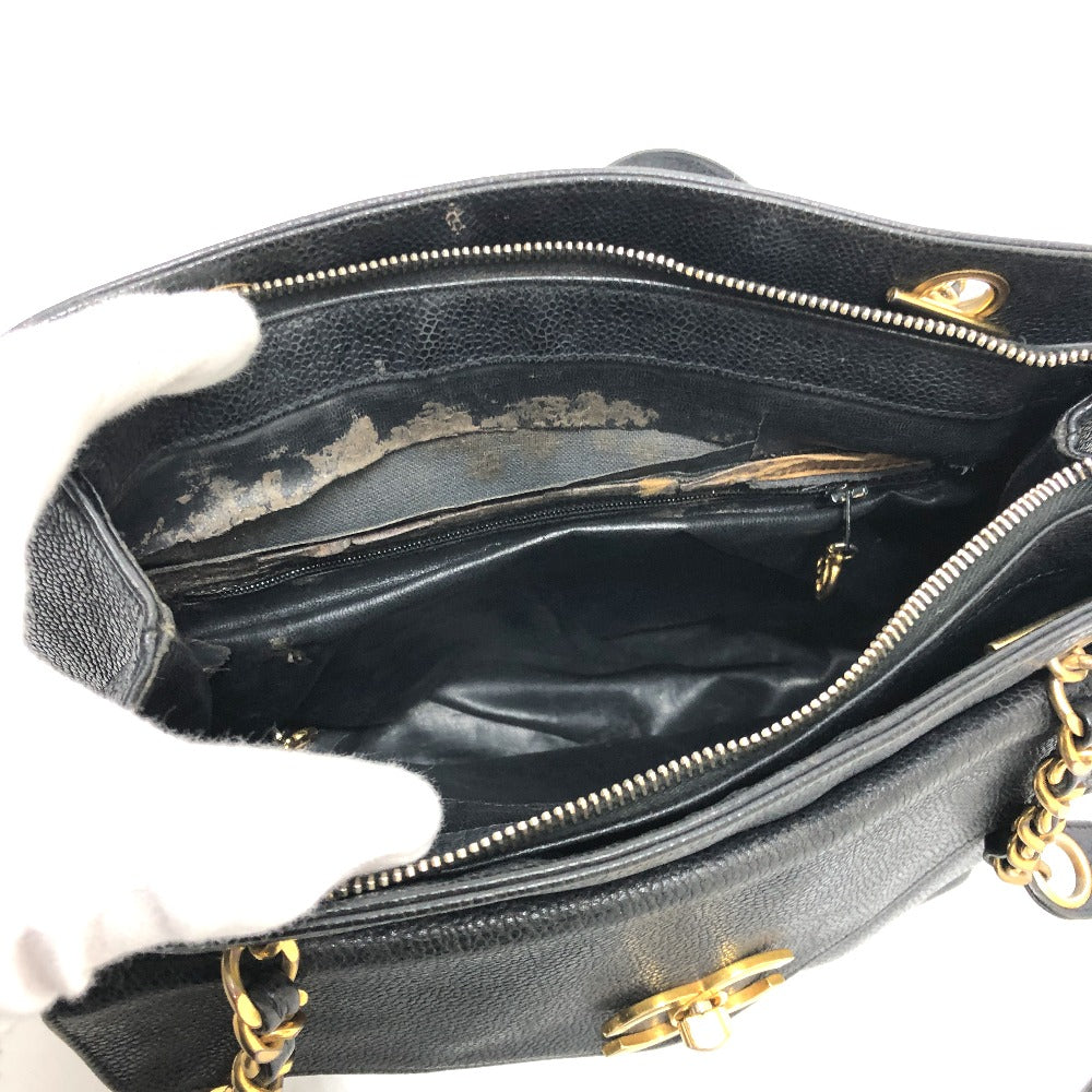 CHANEL CC Coco Mark Chain Shoulder Tote Bag in Caviar Leather, Black