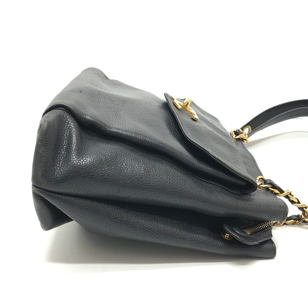 CHANEL CC Coco Mark Chain Shoulder Tote Bag in Caviar Leather, Black