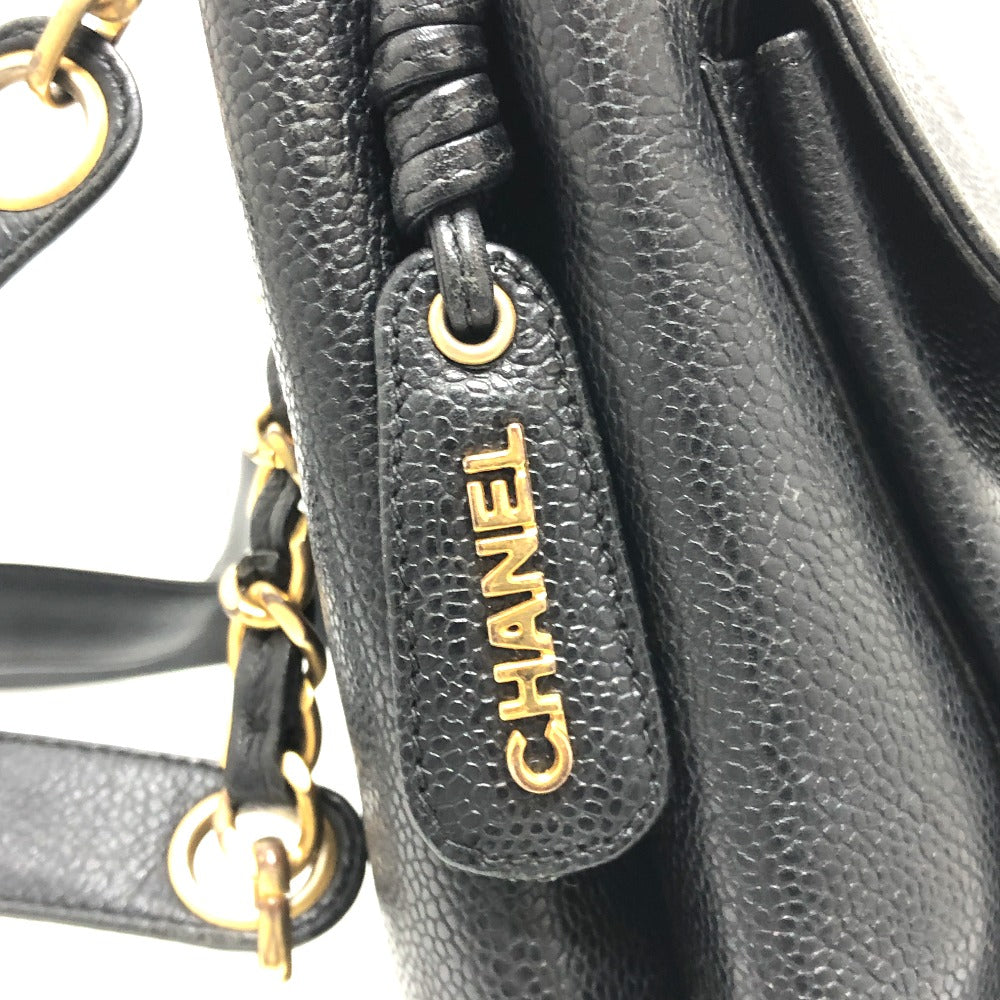 CHANEL CC Coco Mark Chain Shoulder Tote Bag in Caviar Leather, Black