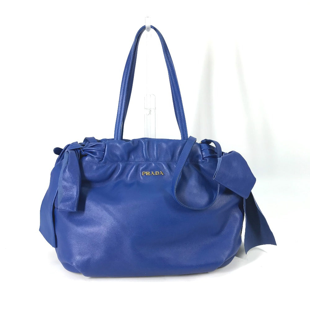PRADA Logo Crossbody Ribbon 2-Way Shoulder Bag, Tote Bag, Handbag, Leather, Women's, Blue