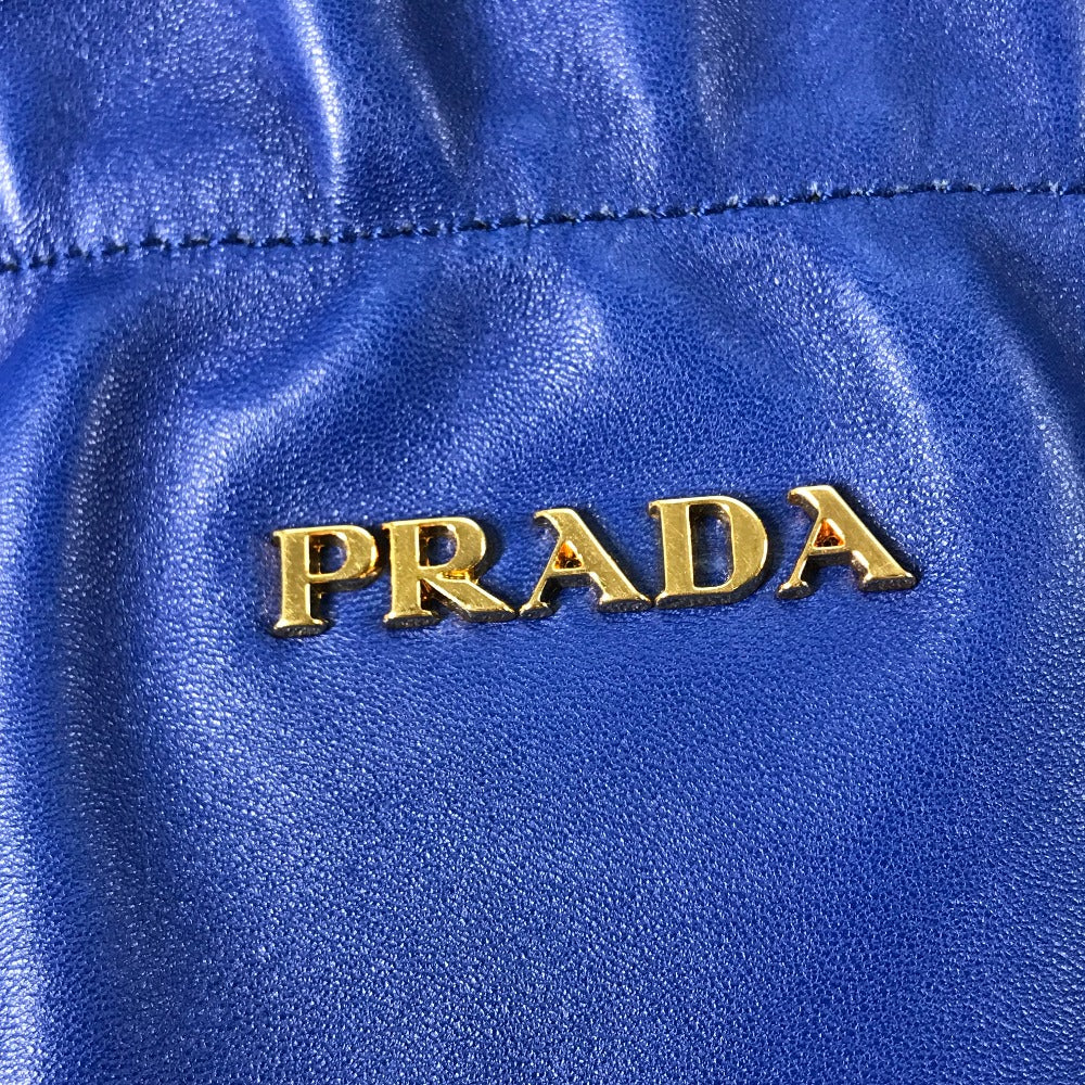 PRADA Logo Crossbody Ribbon 2-Way Shoulder Bag, Tote Bag, Handbag, Leather, Women's, Blue