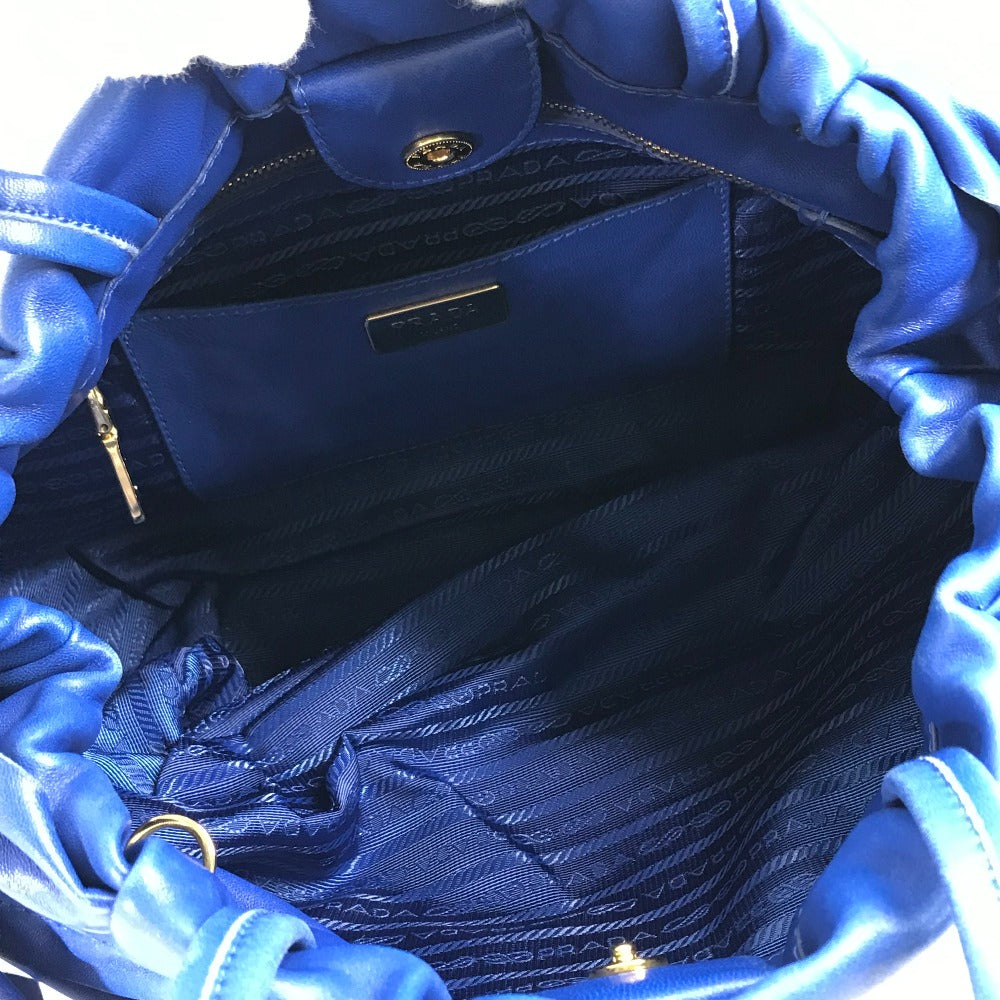 PRADA Logo Crossbody Ribbon 2-Way Shoulder Bag, Tote Bag, Handbag, Leather, Women's, Blue
