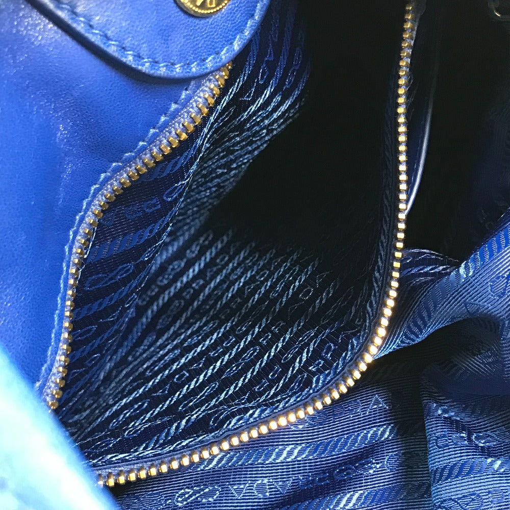 PRADA Logo Crossbody Ribbon 2-Way Shoulder Bag, Tote Bag, Handbag, Leather, Women's, Blue