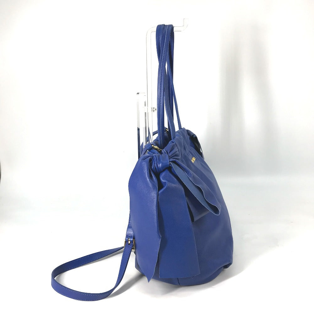 PRADA Logo Crossbody Ribbon 2-Way Shoulder Bag, Tote Bag, Handbag, Leather, Women's, Blue