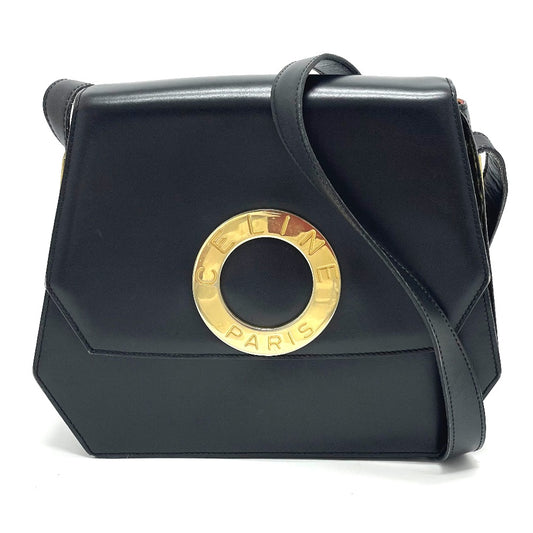 CELINE ロゴ アコーディオン カバン 斜め掛け ショルダーバッグ レザー レディース ブラック