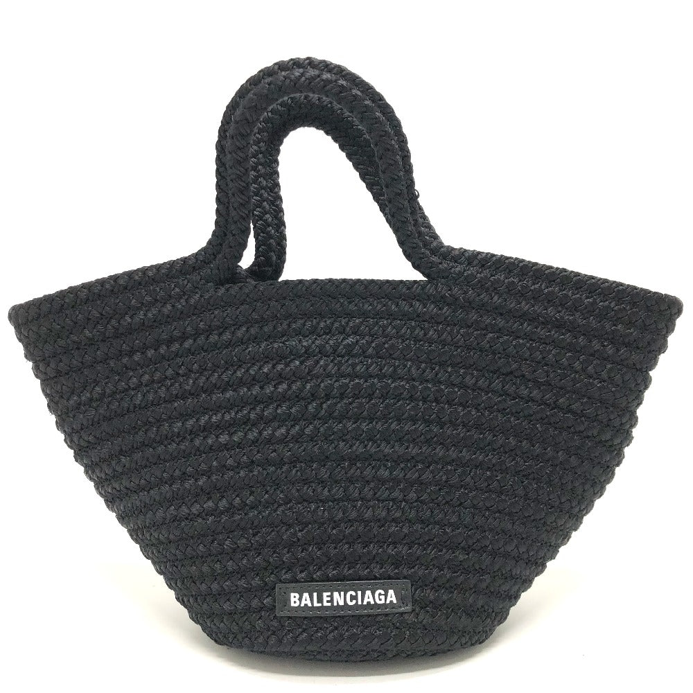 BALENCIAGA 695612 Logo Ibiza Basket Bag, Small with Strap, Black Cord, Tote Bag, Summer Bag, Handbag, Nylon, Women's, Black