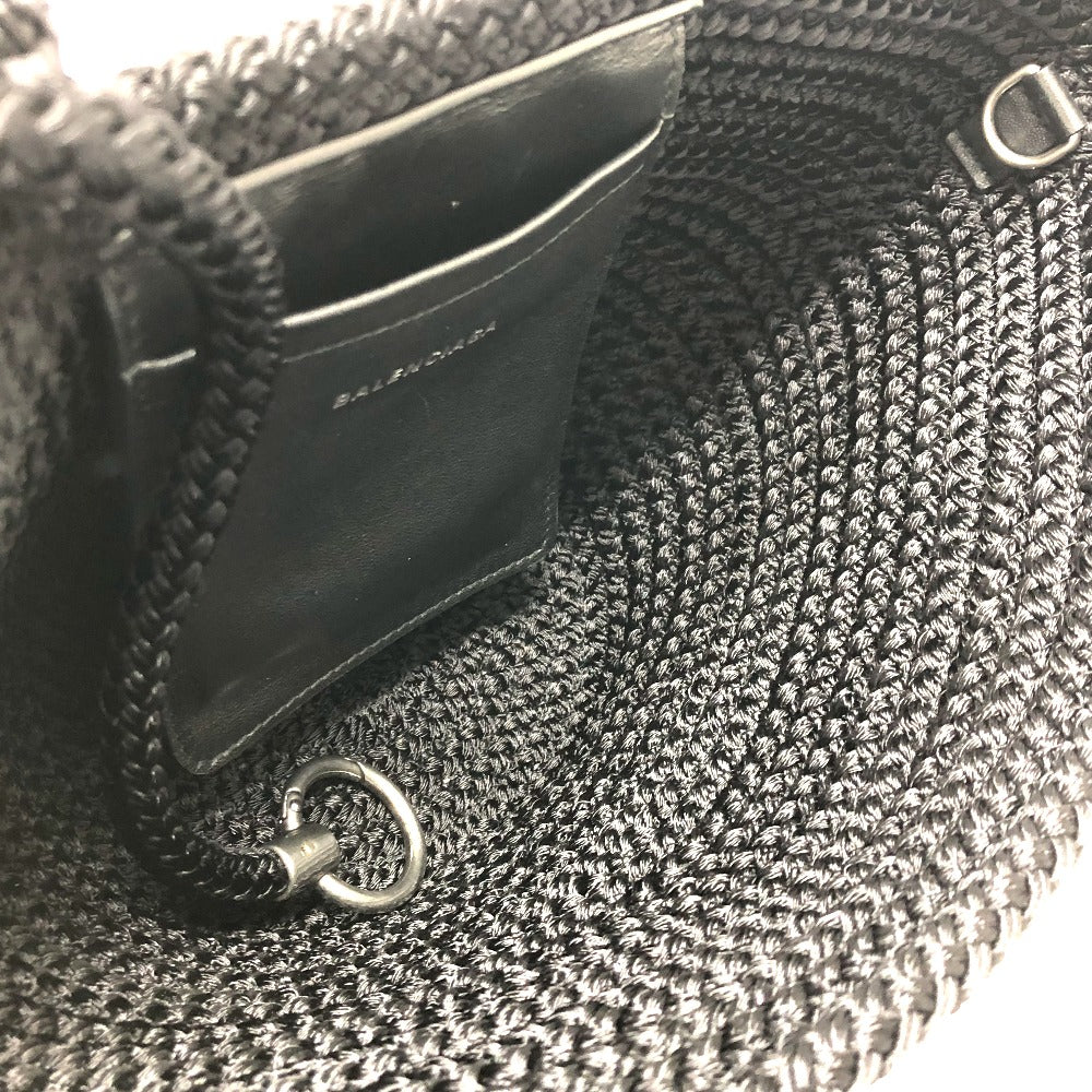 BALENCIAGA 695612 Logo Ibiza Basket Bag, Small with Strap, Black Cord, Tote Bag, Summer Bag, Handbag, Nylon, Women's, Black