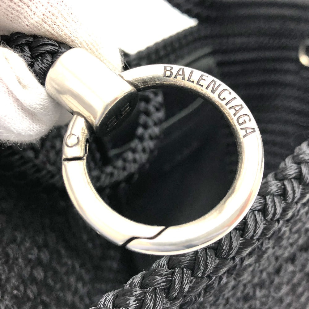BALENCIAGA 695612 Logo Ibiza Basket Bag, Small with Strap, Black Cord, Tote Bag, Summer Bag, Handbag, Nylon, Women's, Black