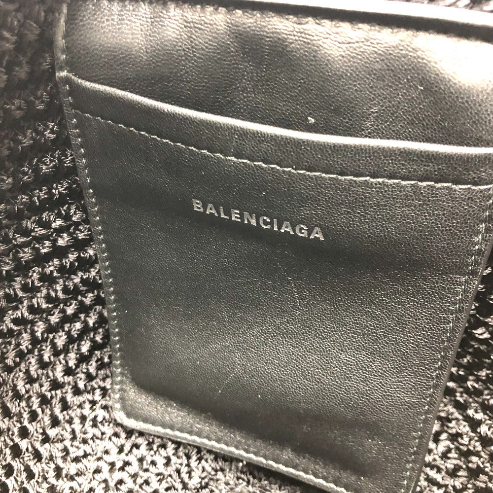 BALENCIAGA 695612 Logo Ibiza Basket Bag, Small with Strap, Black Cord, Tote Bag, Summer Bag, Handbag, Nylon, Women's, Black