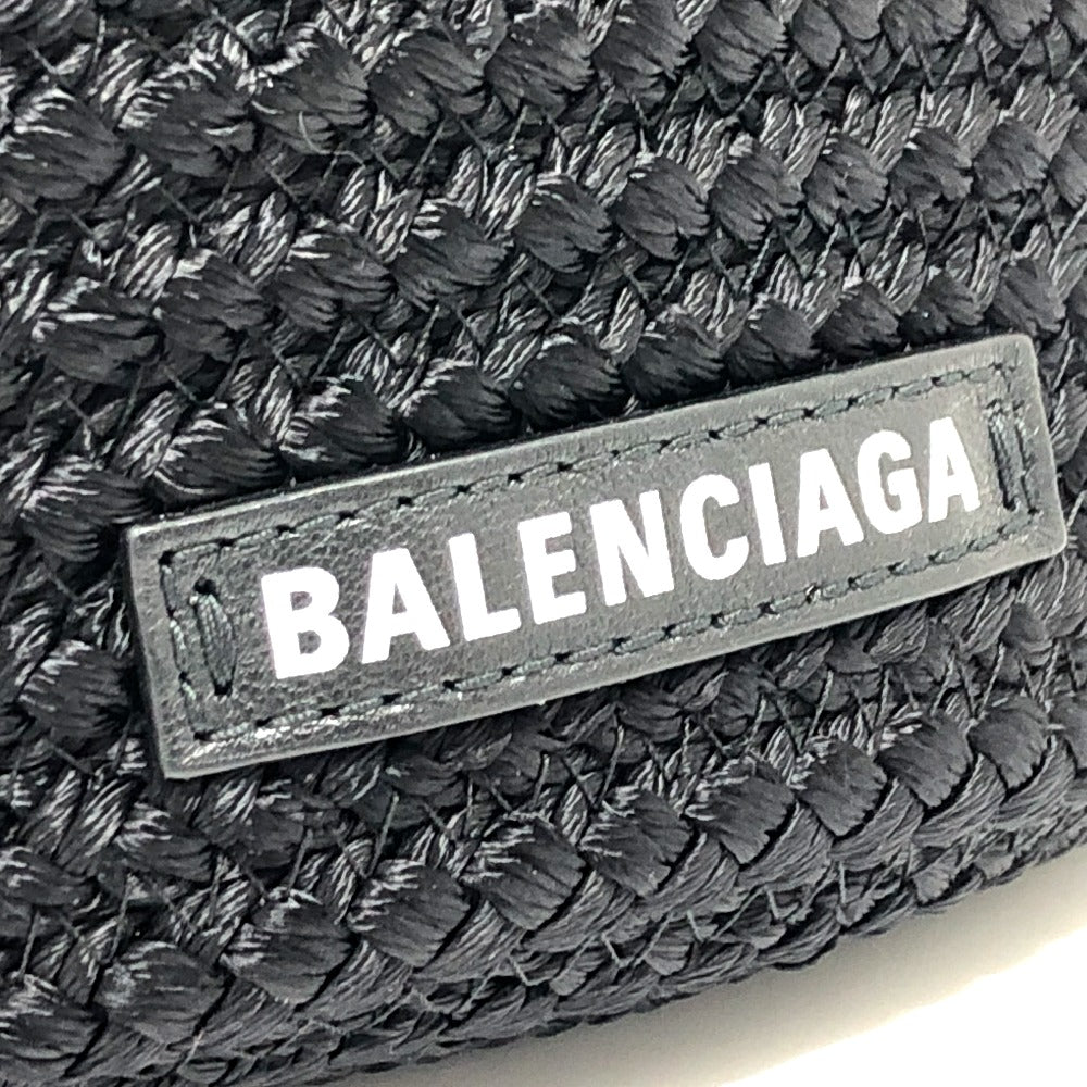 BALENCIAGA 695612 Logo Ibiza Basket Bag, Small with Strap, Black Cord, Tote Bag, Summer Bag, Handbag, Nylon, Women's, Black