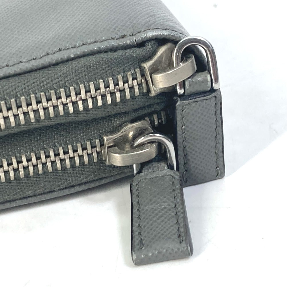 PRADA Organizer Travel Case, Double-Zip Long Wallet, Saffiano Leather, Men's, Gray