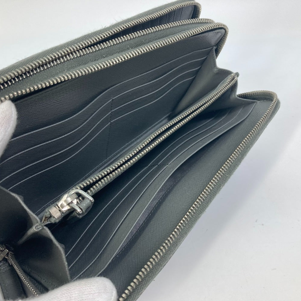 PRADA Organizer Travel Case, Double-Zip Long Wallet, Saffiano Leather, Men's, Gray