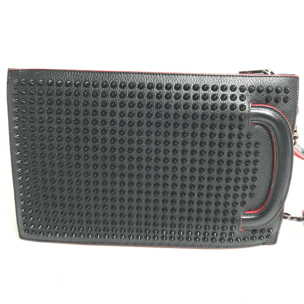Christian Louboutin spiked stud 3-way clutch bag, handbag, crossbody bag, and shoulder bag in black leather for men