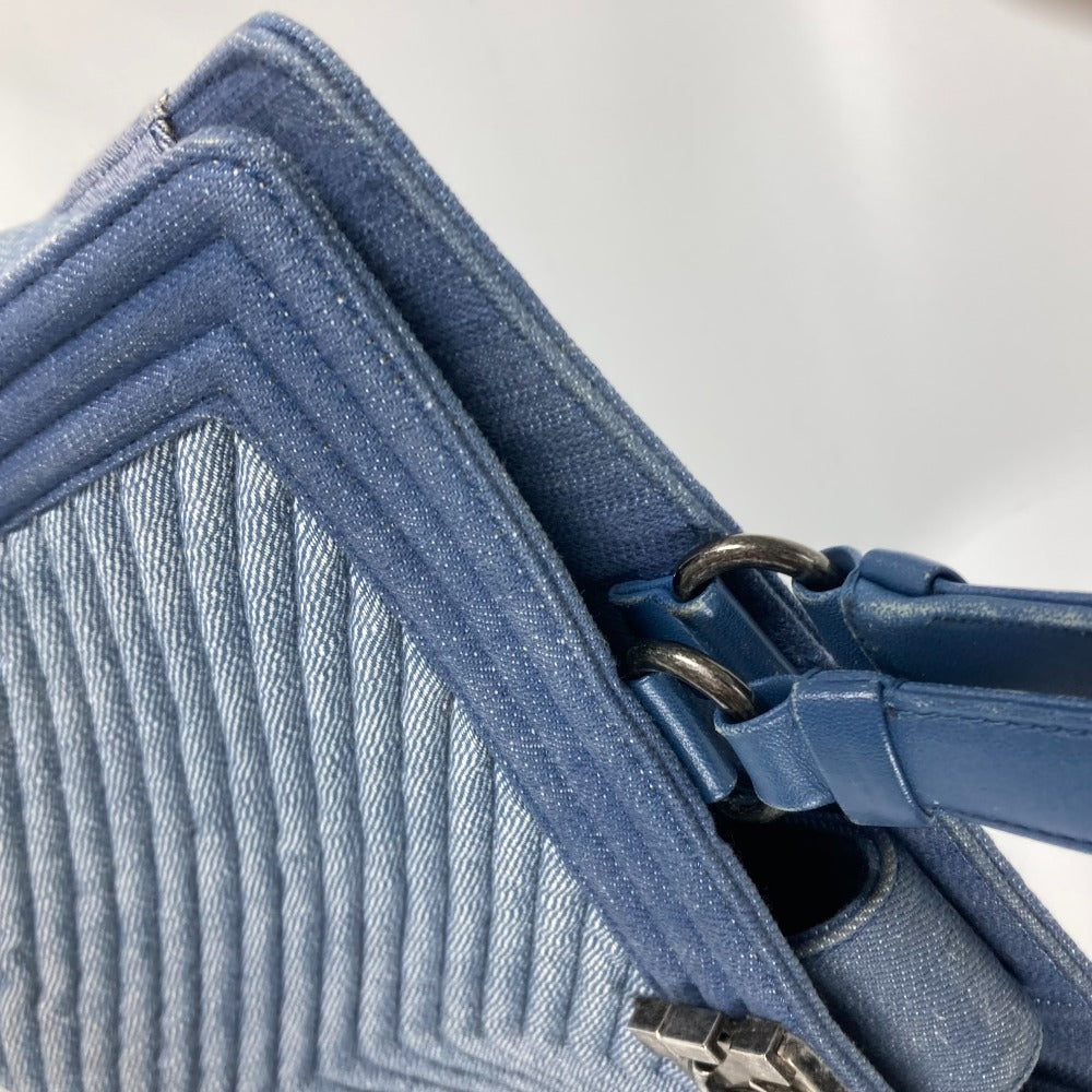 CHANEL ボーイシャネル Vステッチ カバン ショルダーバッグ トートバッグ キャンバス レディース ブルー系