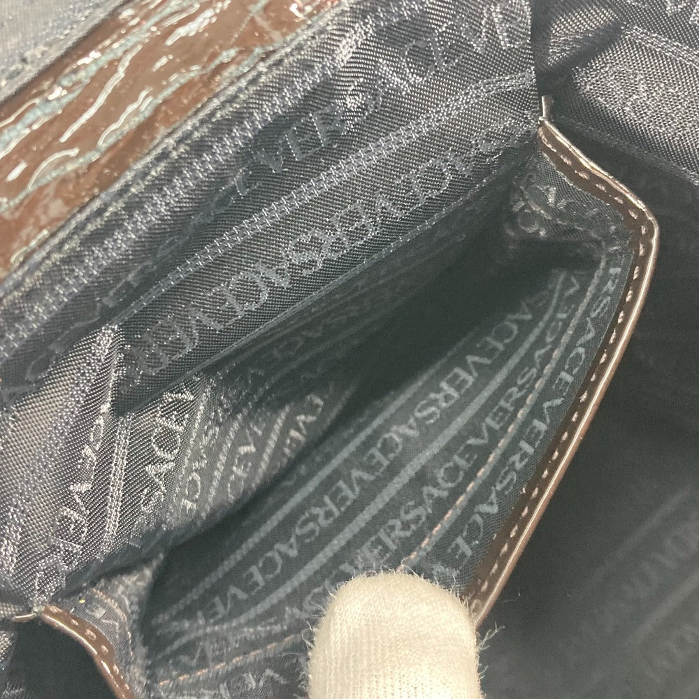 VERSACE ヴィンテージ サンバースト 縦型 ハンドバッグ カバン バニティバッグ ハラコ レディース ブラウン