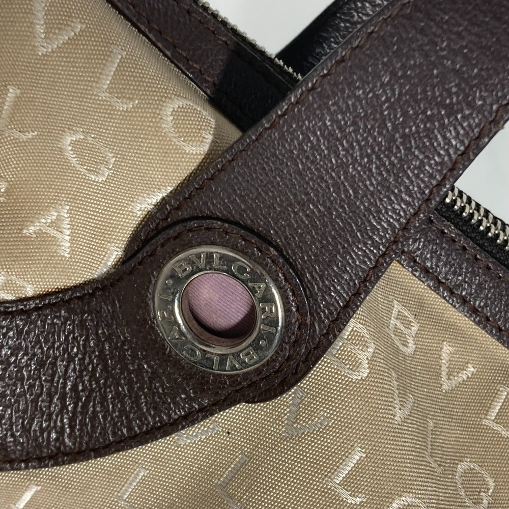 BVLGARI 肩掛け ロゴマニア カバン ミニボストンバッグ ショルダーバッグ レザー/キャンバス レディース ベージュ - brandshop-reference