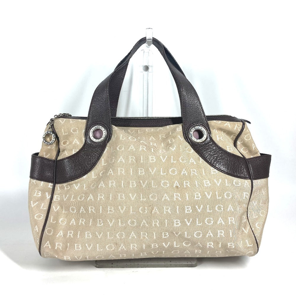 BVLGARI 肩掛け ロゴマニア カバン ミニボストンバッグ ショルダーバッグ レザー/キャンバス レディース ベージュ - brandshop-reference