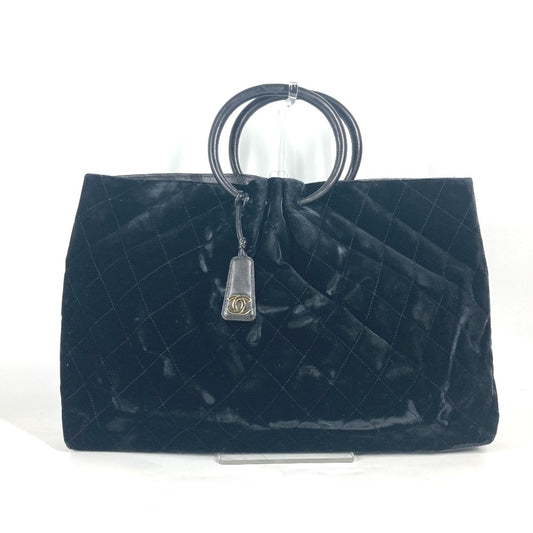 CHANEL マトラッセ キルティング ラウンドハンドル レザーハンドル カバン トートバッグ CC ココマーク ハンドバッグ ベロア レディース ブラック