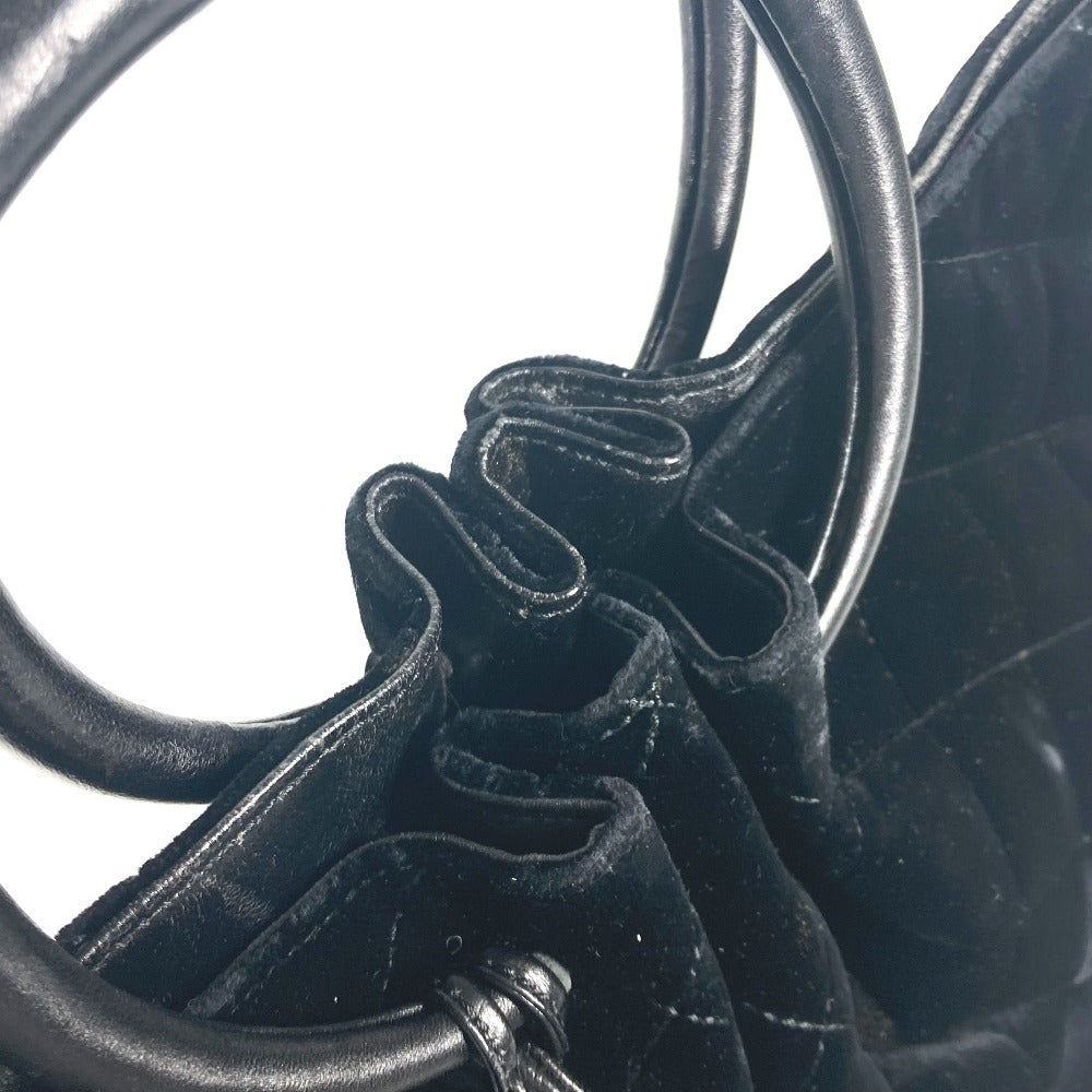 CHANEL マトラッセ キルティング ラウンドハンドル レザーハンドル カバン トートバッグ CC ココマーク ハンドバッグ ベロア レディース ブラック
