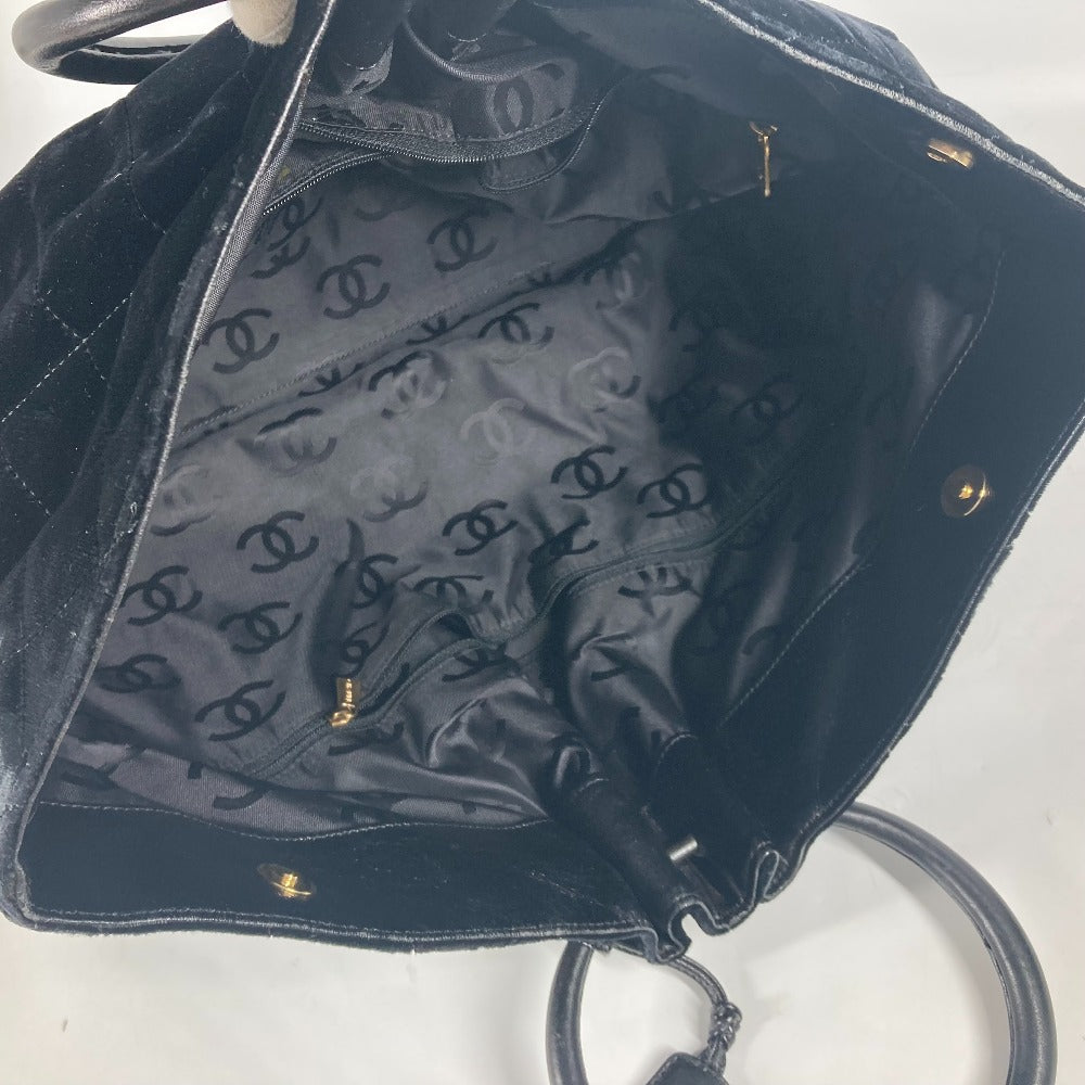 CHANEL マトラッセ キルティング ラウンドハンドル レザーハンドル カバン トートバッグ CC ココマーク ハンドバッグ ベロア レディース ブラック