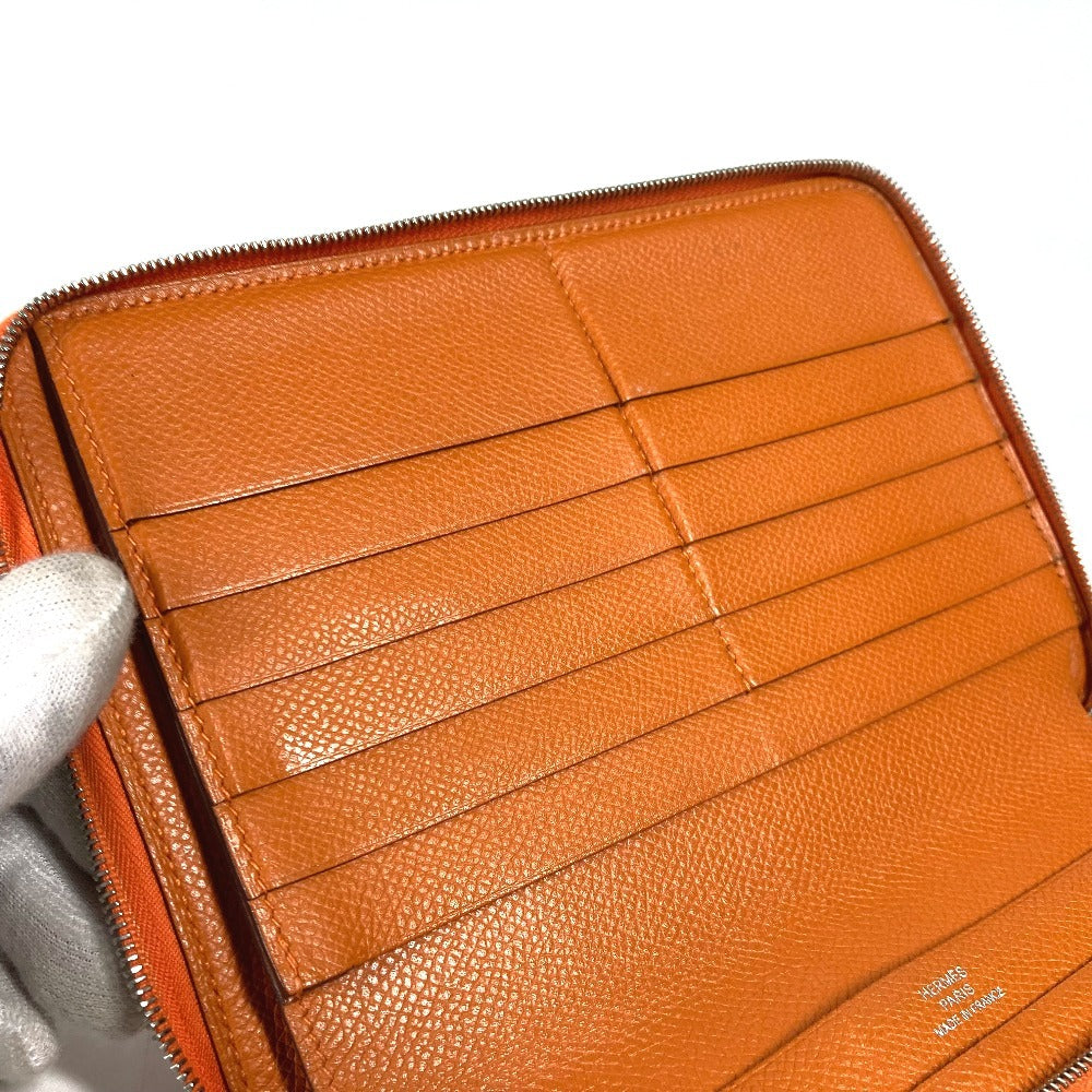 HERMES アザップインテグラル ロングウォレット ラウンドファスナー 長財布 レザー ユニセックス オレンジ