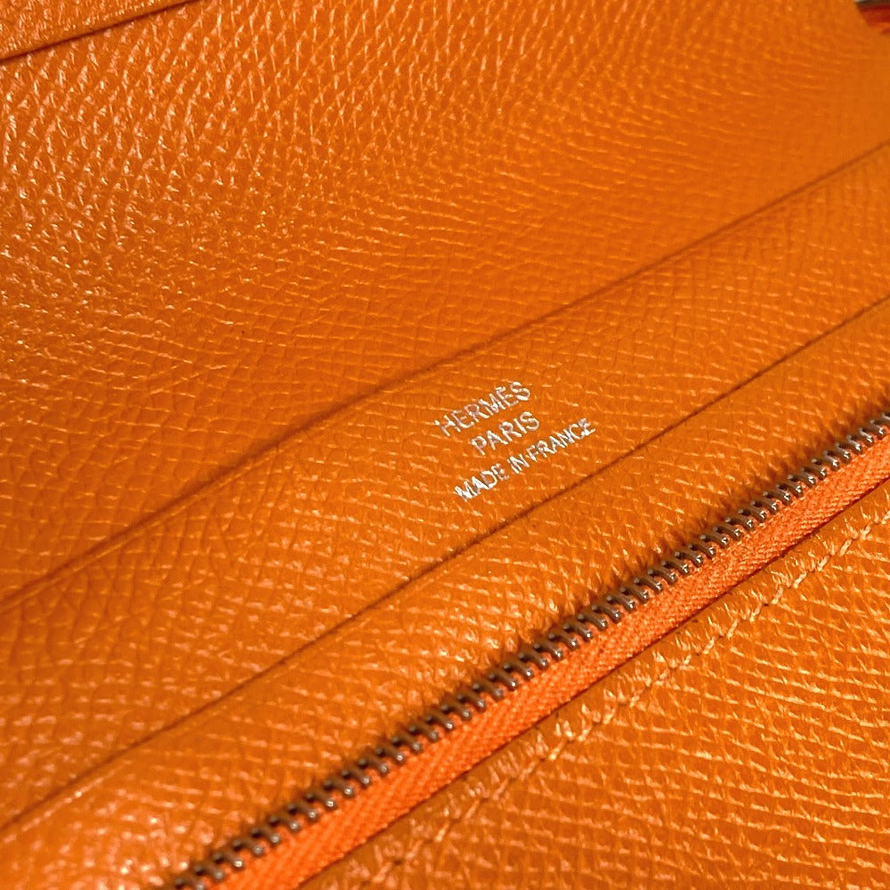 HERMES アザップインテグラル ロングウォレット ラウンドファスナー 長財布 レザー ユニセックス オレンジ
