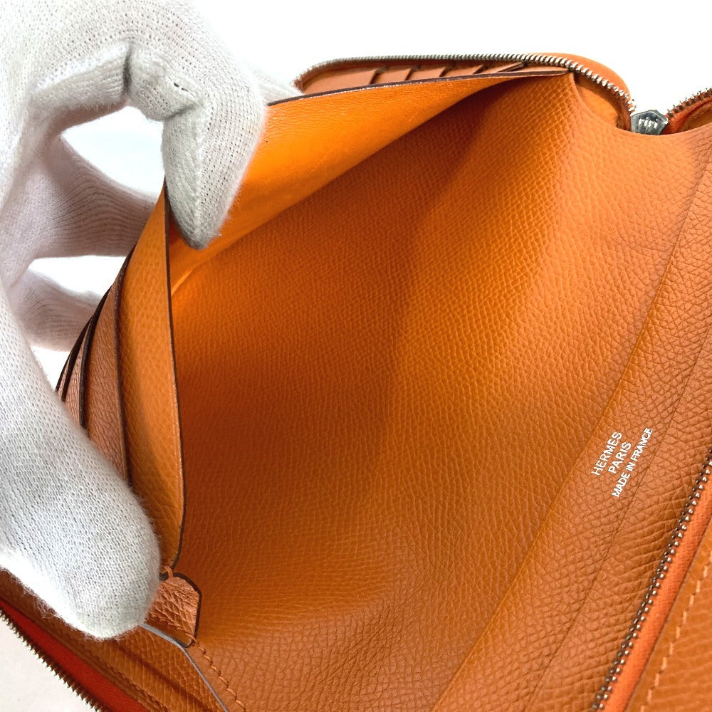 HERMES アザップインテグラル ロングウォレット ラウンドファスナー 長財布 レザー ユニセックス オレンジ