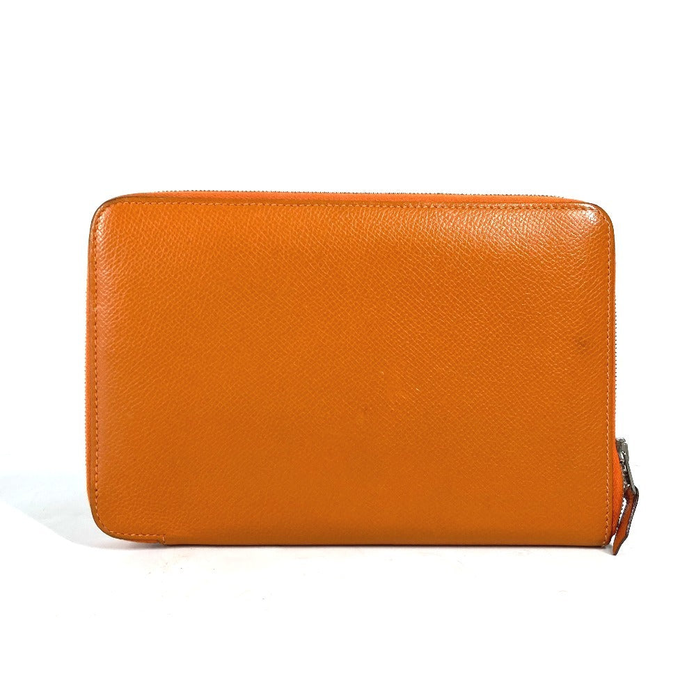 HERMES アザップインテグラル ロングウォレット ラウンドファスナー 長財布 レザー ユニセックス オレンジ