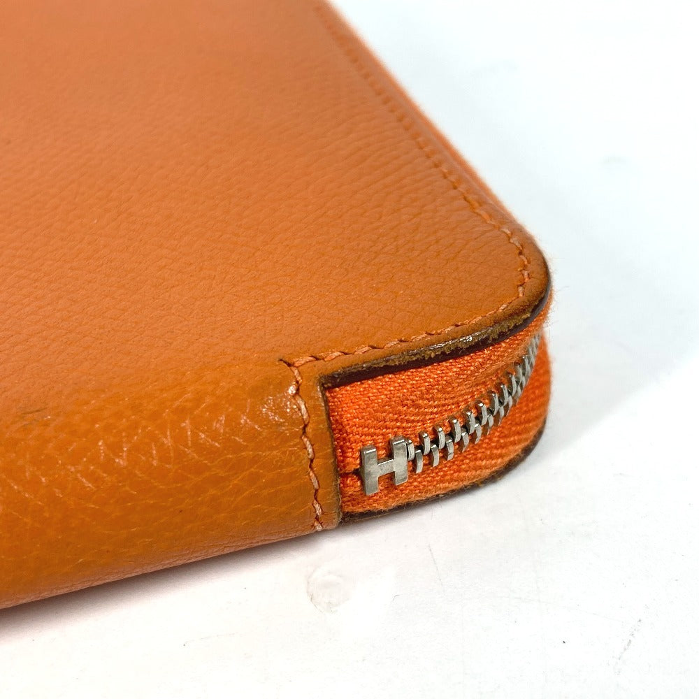HERMES アザップインテグラル ロングウォレット ラウンドファスナー 長財布 レザー ユニセックス オレンジ