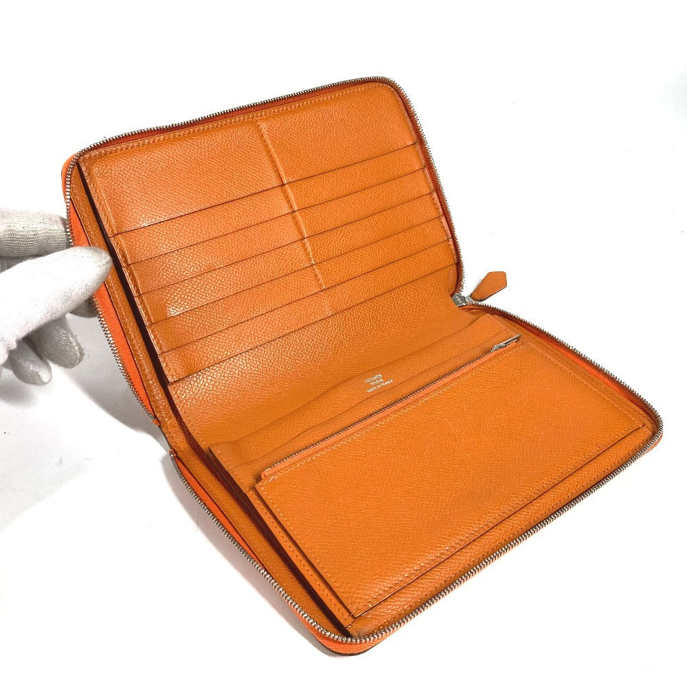 HERMES アザップインテグラル ロングウォレット ラウンドファスナー 長財布 レザー ユニセックス オレンジ