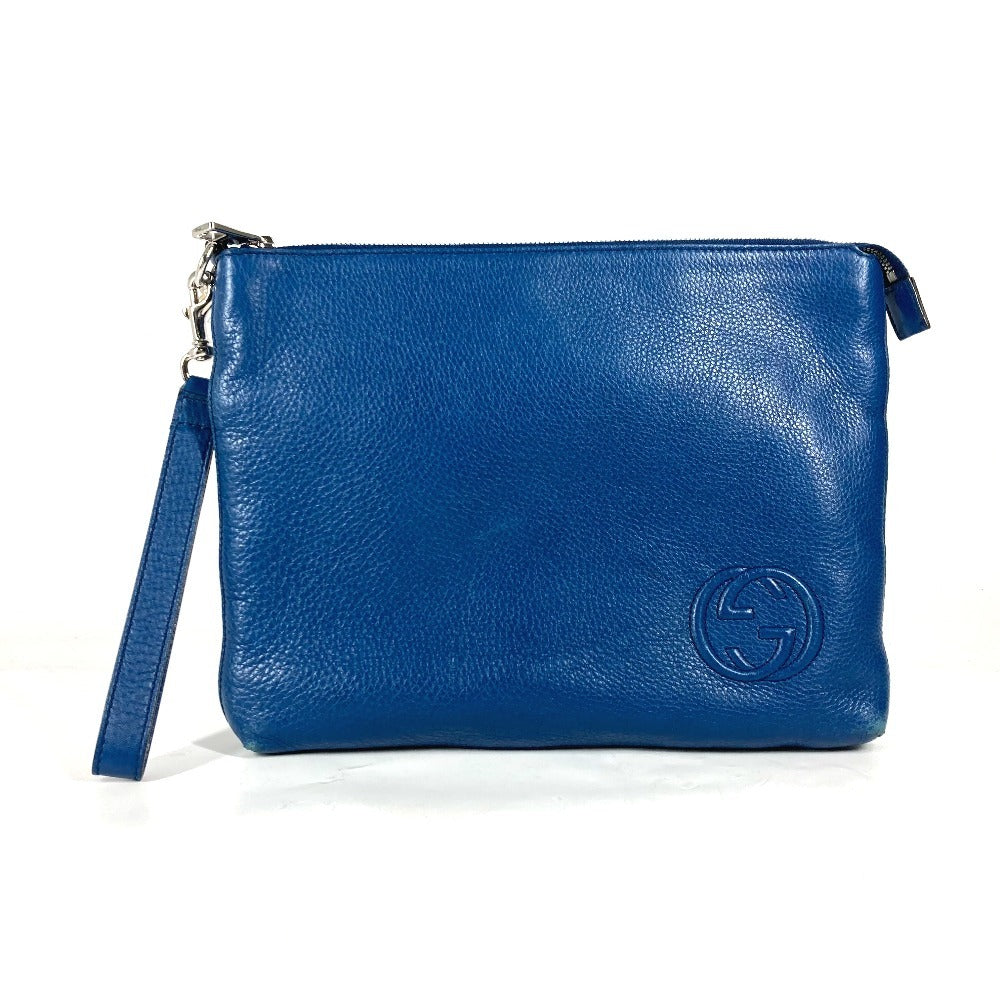 GUCCI 322054 GG Interlocking G Bag Pouch Clutch Bag with Strap Second Bag Leather Unisex Blue