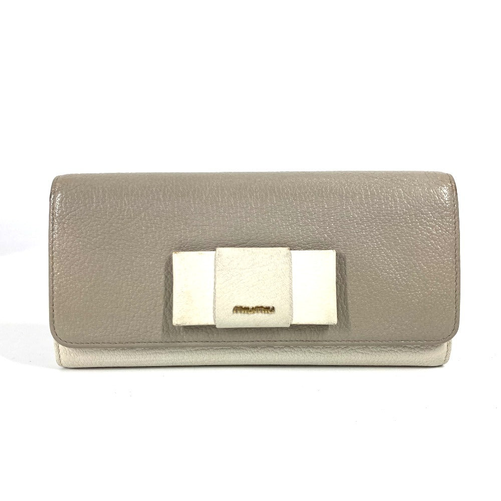 MIUMIU 5MH109 パスケース カードケース付き マドラス ロングウォレット リボン りぼん 長財布 レザー レディース グレー