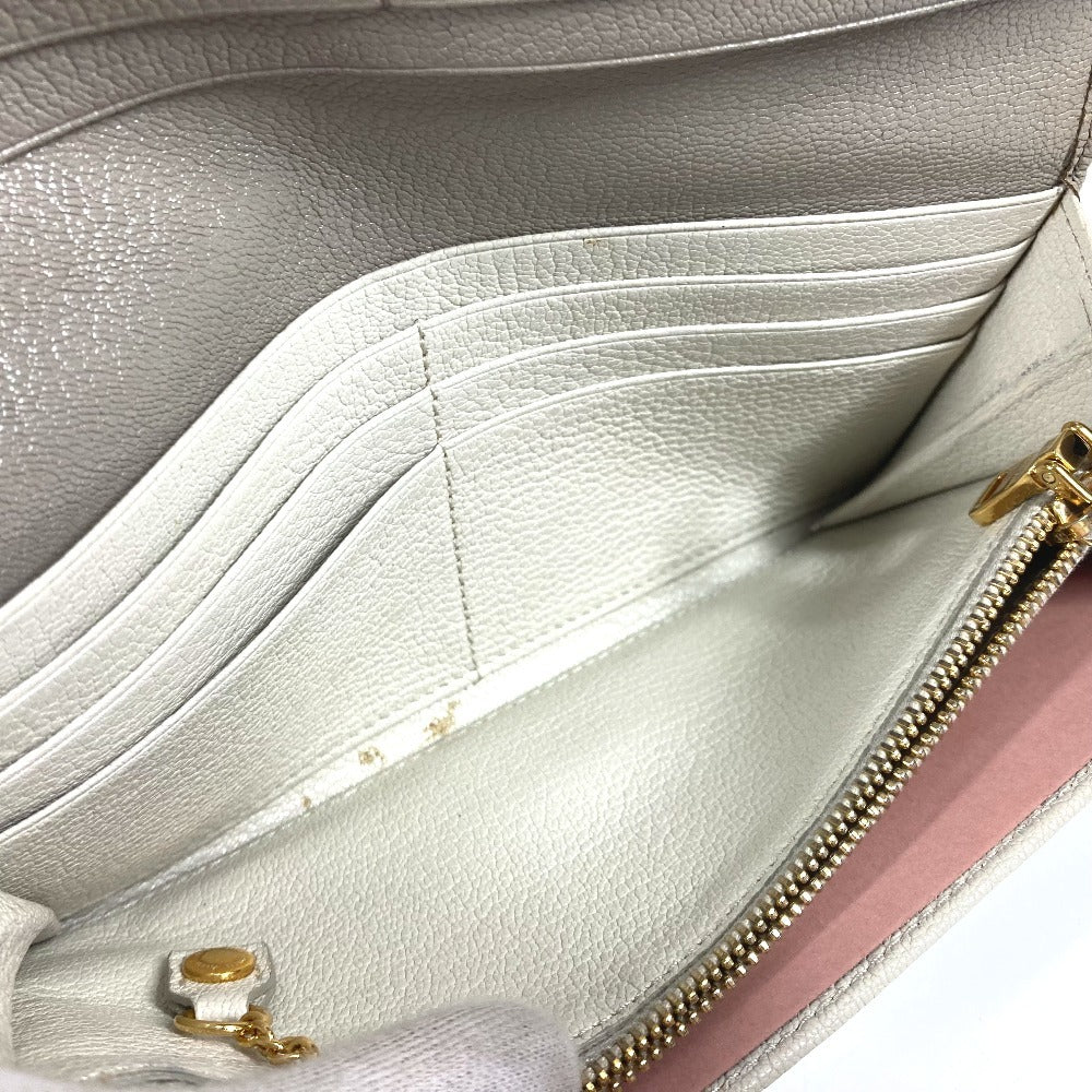 MIUMIU 5MH109 パスケース カードケース付き マドラス ロングウォレット リボン りぼん 長財布 レザー レディース グレー