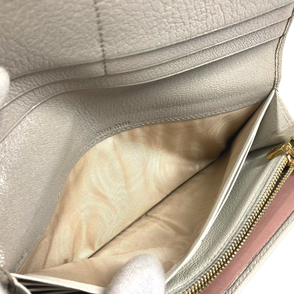 MIUMIU 5MH109 パスケース カードケース付き マドラス ロングウォレット リボン りぼん 長財布 レザー レディース グレー