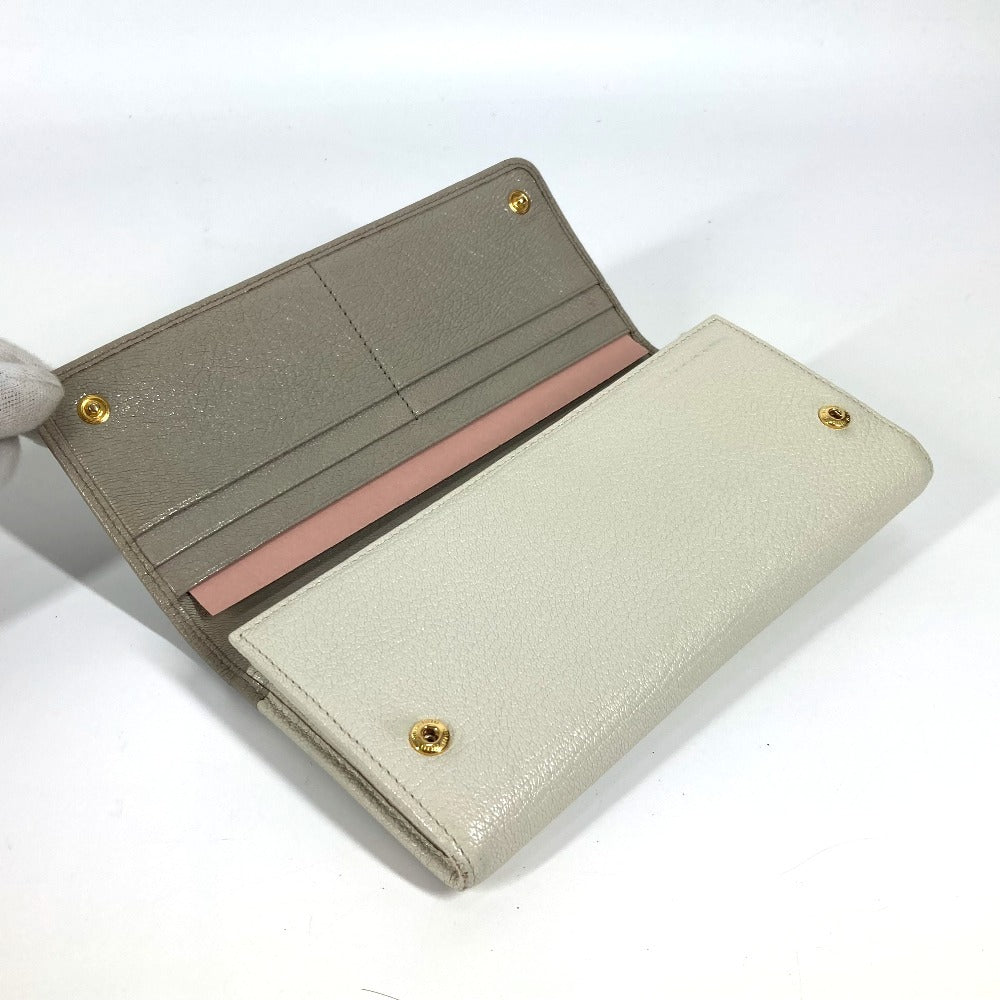 MIUMIU 5MH109 パスケース カードケース付き マドラス ロングウォレット リボン りぼん 長財布 レザー レディース グレー