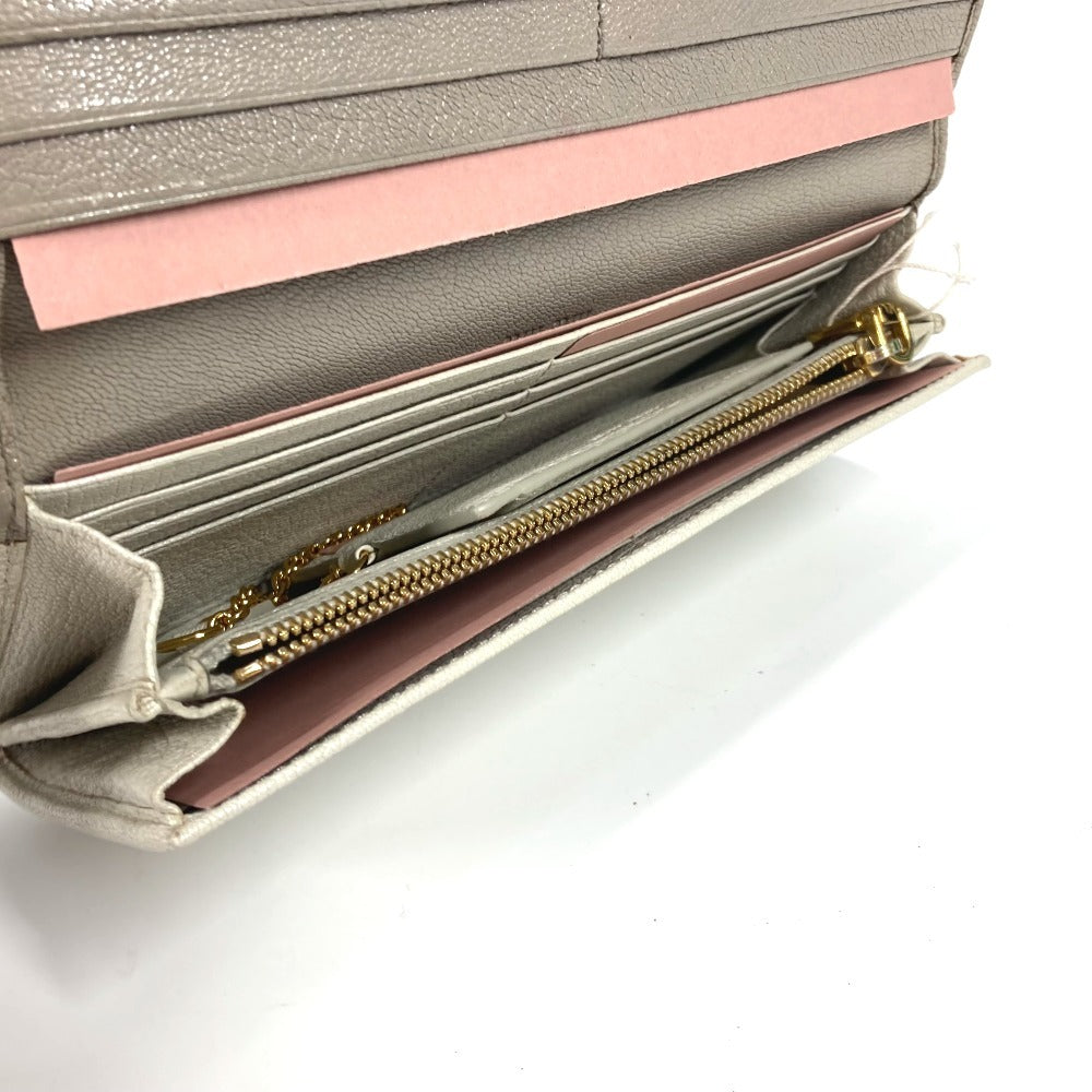 MIUMIU 5MH109 パスケース カードケース付き マドラス ロングウォレット リボン りぼん 長財布 レザー レディース グレー
