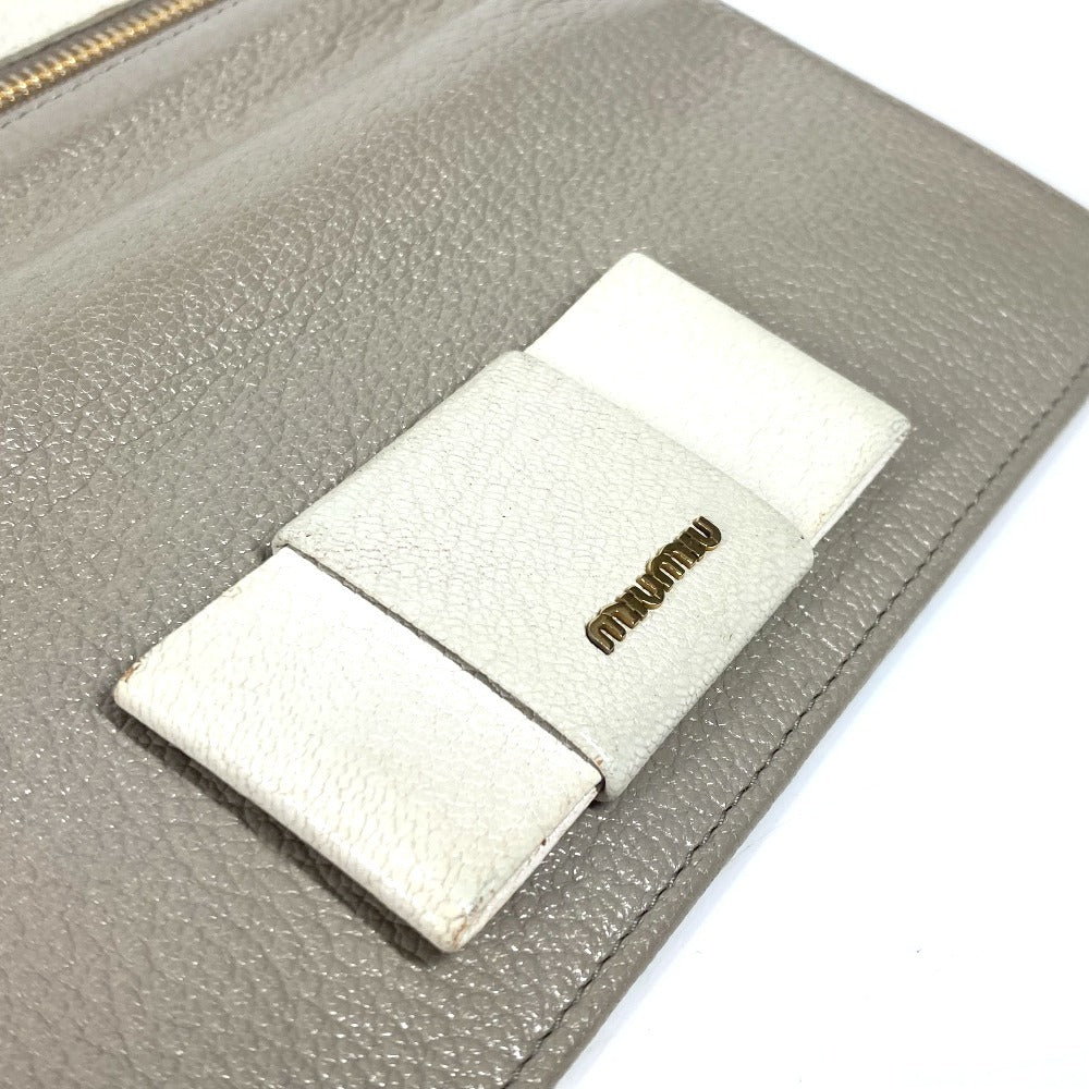 MIUMIU 5MH109 パスケース カードケース付き マドラス ロングウォレット リボン りぼん 長財布 レザー レディース グレー