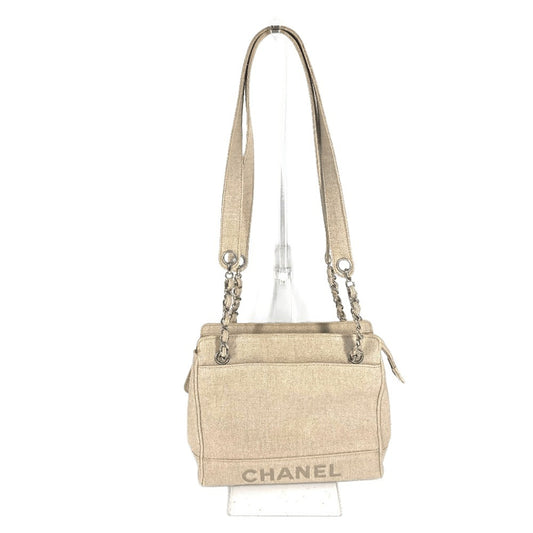 CHANEL ヴィンテージ CC ココマーク カバン チェーンバッグ 肩掛け トートバッグ ショルダーバッグ キャンバス レディース ベージュ