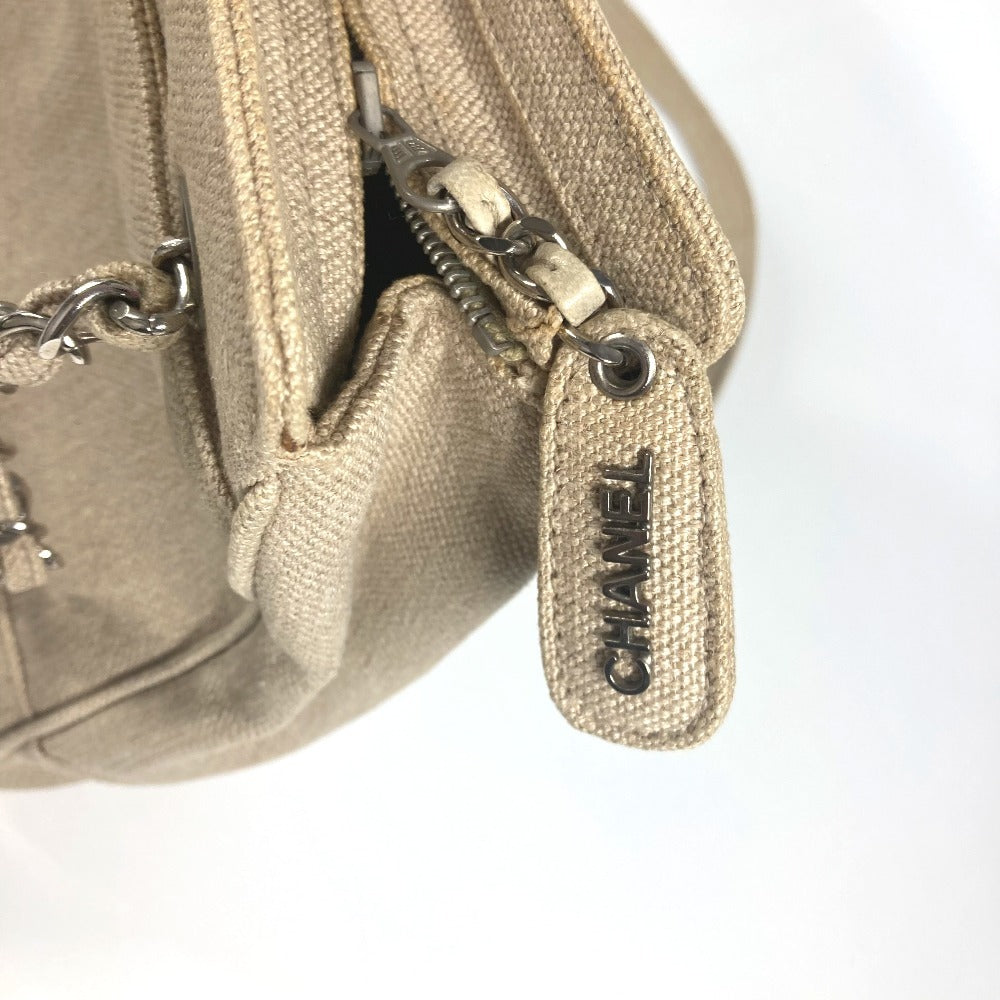 CHANEL Vintage CC Coco Mark Chain Tote Shoulder Bag, Canvas, Women's, Beige