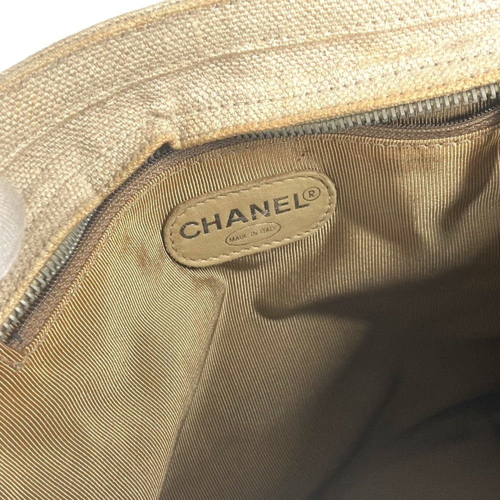 CHANEL Vintage CC Coco Mark Chain Tote Shoulder Bag, Canvas, Women's, Beige
