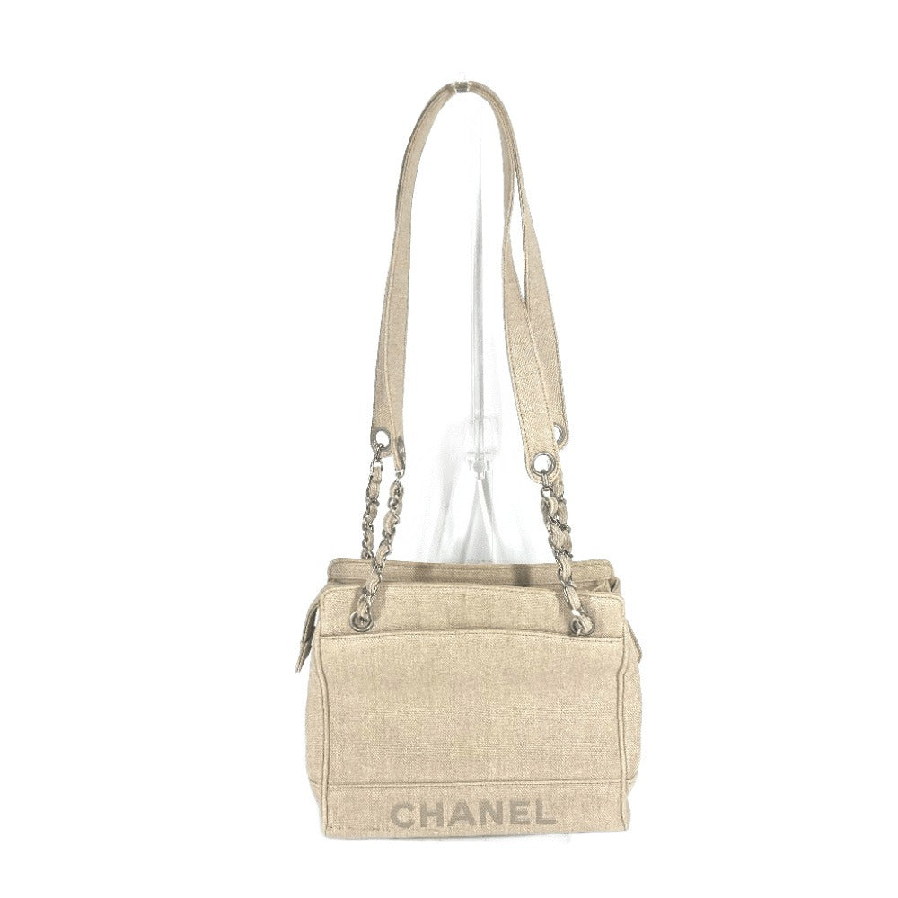CHANEL Vintage CC Coco Mark Chain Tote Shoulder Bag, Canvas, Women's, Beige